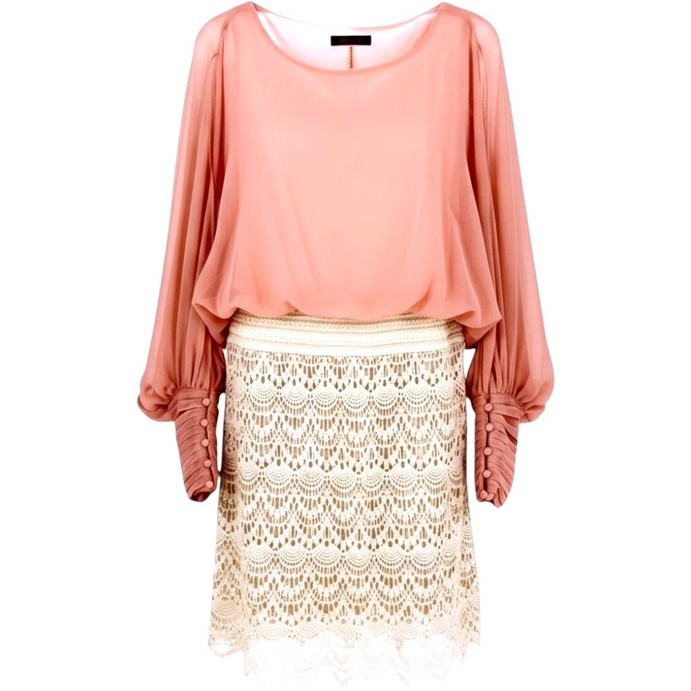 Xtaren Crochet Lace Dress Womens‎ Large Pink Cream Chiffon Feminine Victorian